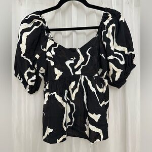 Nine West Black and White Puff Sleeve Blouse